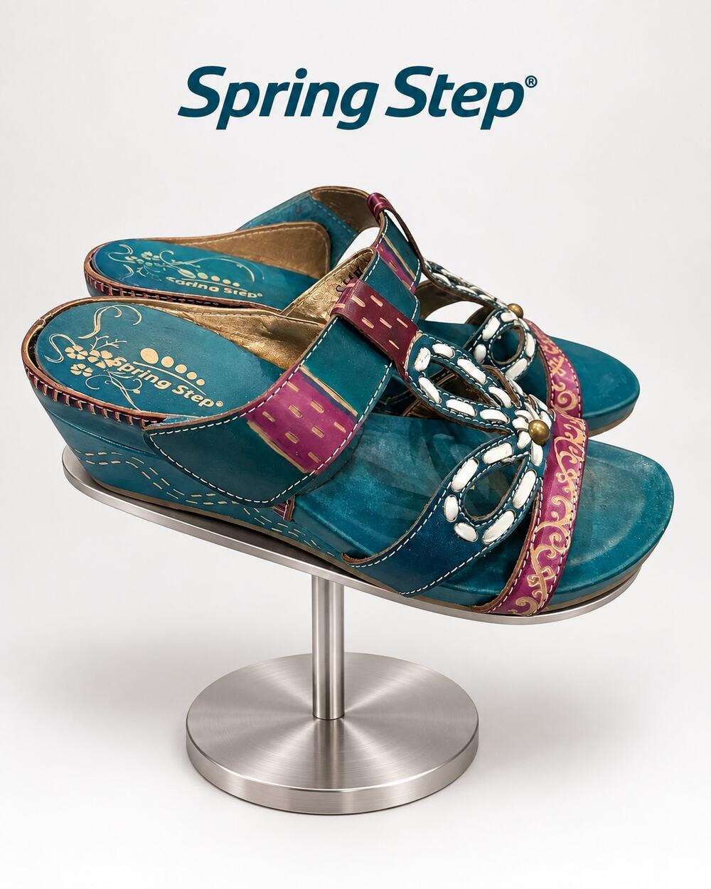 Spring Step Siam NIB Turquoise Wedge Sandals Womenโs EU 37 US 6.5-7